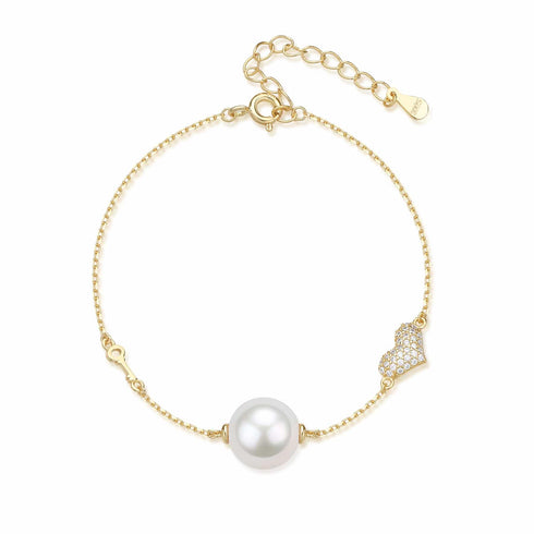 10-11mm Freshwater Pearl with CZ Heart Bracelet - House Of Pearls